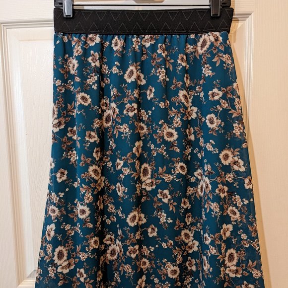 LuLaRoe Dresses & Skirts - LuLaRoe Lola Blue Floral Midi Skirt